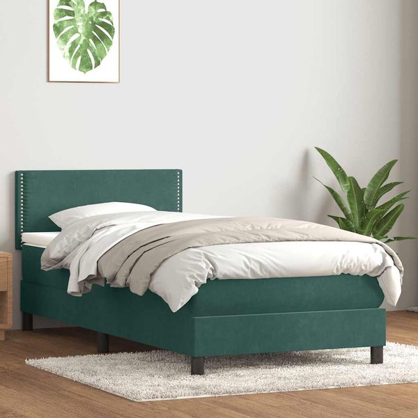 vidaXL Posteľný rám boxsping s matracom tmavozelený 80x220 cm zamat