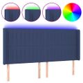 vidaXL Čelo postele s LED modré 163x16x118/128 cm látka