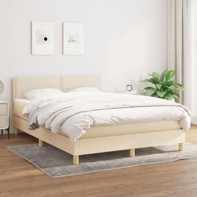 vidaXL Posteľný rám boxspring s matracom krémový 140x200 cm látka