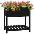 vidaXL Kvetináč s policou čierny 82,5x54x81 cm masívna borovica