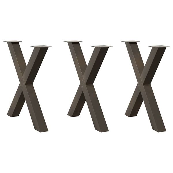 vidaXL Nohy k jedálenskému stolu v tvare X, 3 ks, prírodná oceľ, 80 x (72-73) cm, oceľ
