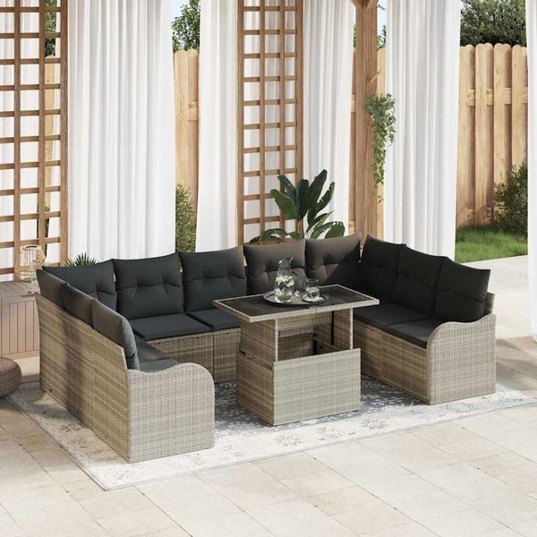 vidaXL Súprava záhradných pohoviek 10 pcs Svetlosivá Poly ratan