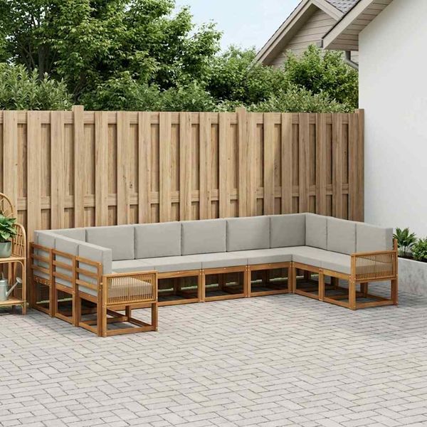 vidaXL Záhradná súprava gaučov s vankúšom 10 pcs Prírodná a svetlosivá