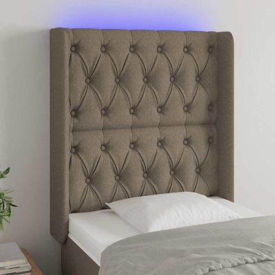 vidaXL Čelo postele s LED sivohnedé 83x16x118/128 cm látka