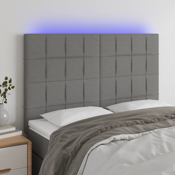 vidaXL Čelo postele s LED tmavosivé 147x16x118/128 cm látka