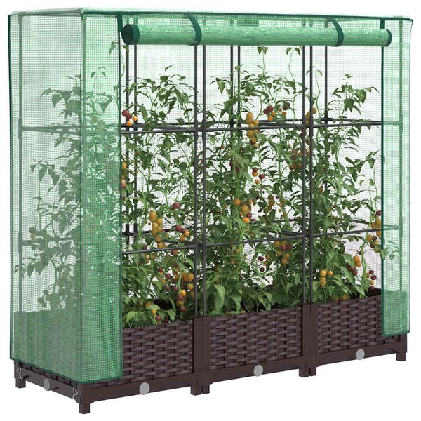 vidaXL Záhon s krytom na skleník ratanový vzhľad 120x40x123 cm