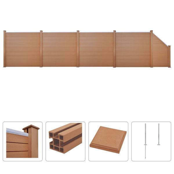 vidaXL Oplotenie 4 štvorcové 1 šikmý panel drevoplast 799x187 cm hnedé