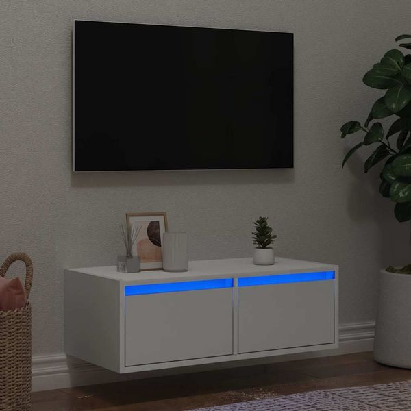 vidaXL TV skrinka s LED svetlami, biela 75x35,5x25 cm