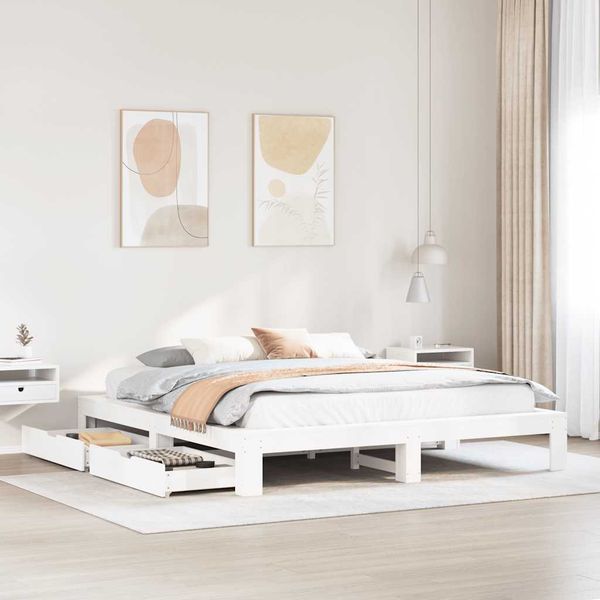 vidaXL Posteľ bez matraca biela 200x200 cm masívna borovica