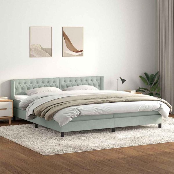 vidaXL Box Spring Posteľ s matracom Svetlosivá 200x210 cm Zamat