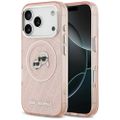 Karl Lagerfeld puzdro Magsafe IML trblietavé puzdro s kovovým rámom fotoaparátu a tlačidlami, hlavy Karla a Choupette na opakovanom logu KL pre iPhone 17 Pro ružová