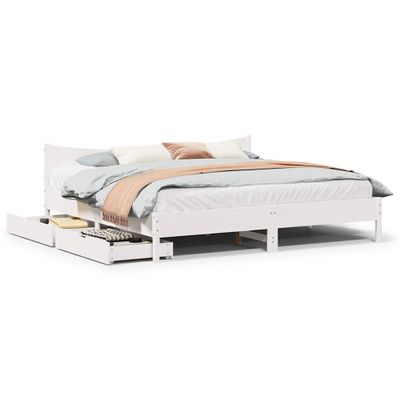 vidaXL Posteľný rám so zásuvkami biely 200x200 cm borovicový masív