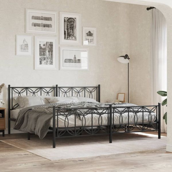 vidaXL Kovový rám postele s čelom a podnožkou čierny 200x200 cm