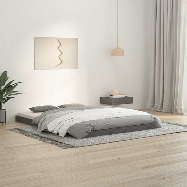 vidaXL Posteľný rám sivý 135x190 cm borovicový masív dvojlôžko