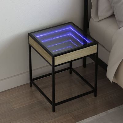 vidaXL Nočný stolík s nekonečnými LED dub sonoma 40x40x51 cm