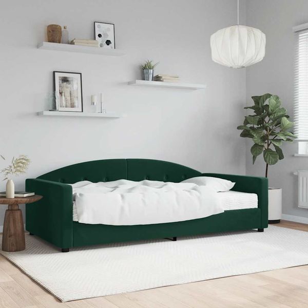 vidaXL Denná posteľ s matracom tmavozelená 100x200 cm zamat