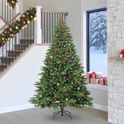 vidaXL Umelý vianočný stromček s 300 LED-i Zelená 240 cm PE a PVC