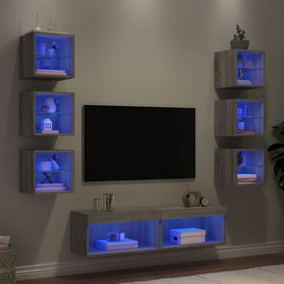vidaXL 8-dielne TV nástenné skrinky s LED sivé sonoma kompozitné drevo