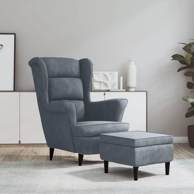 vidaXL Kreslo wingback s podnožkou tmavosivé zamatové