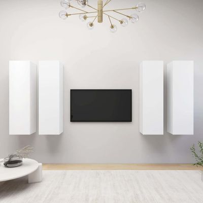 vidaXL TV skrinky 4 ks, biele 30,5x30x110 cm, kompozitné drevo