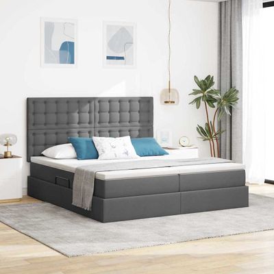 vidaXL Úložná posteľ s čelnou doskou Tmavosivá 200 x 200 cm Látka
