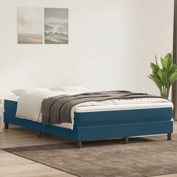 vidaXL Box Spring Posteľ s matracom Tmavomodrá 140x220 cm Zamat