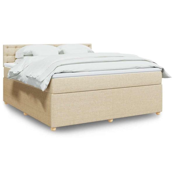 vidaXL Posteľný rám boxspring s matracom krémový 180x200 cm látka