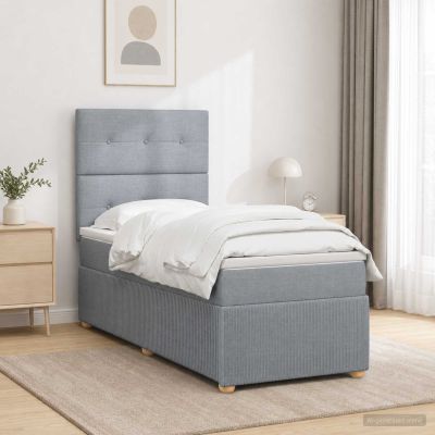 vidaXL Posteľ boxspring s matracom Svetlosivá Jednoduchý Látka