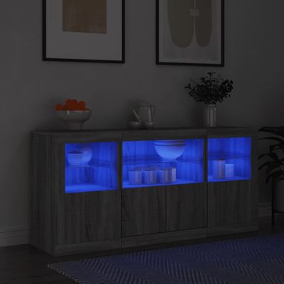 vidaXL Komoda s LED svetlami sivá sonoma 142,5x37x67 cm
