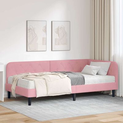 vidaXL Rohový rám postele Ružová 90 x 200 cm Zamat