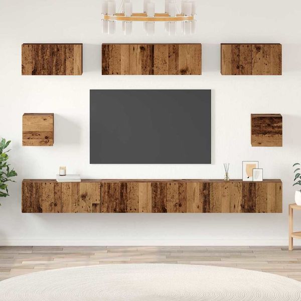 vidaXL Zostava TV skriniek Nástenný 8 pcs Staré drevo Kompozitné drevo
