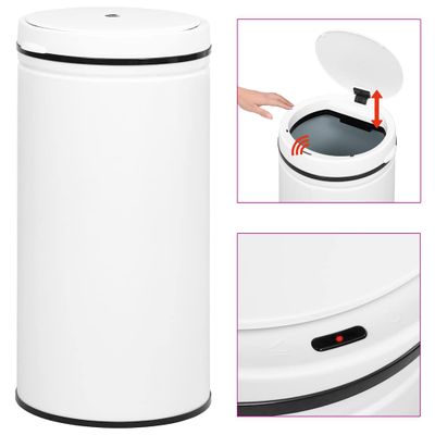 vidaXL Automatický odpadkový kôš, senzor 70 l, uhlíková oceľ, biely