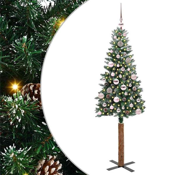 vidaXL Úzky vianočný stromček s 150 LED-i so stojanom Zelená 150 cm
