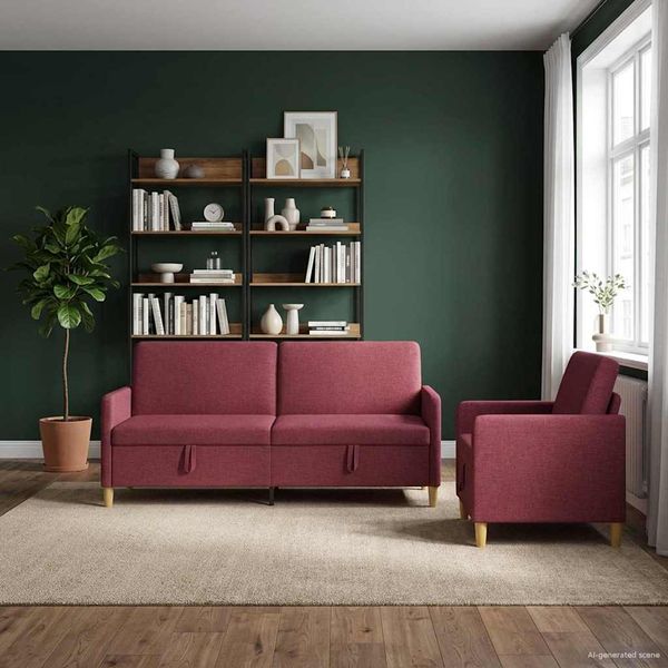 vidaXL Súprava pohovky s úložným priestorom 2 pcs Víno červené
