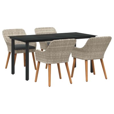 vidaXL Záhradný jedálenský set s vankúšom 5 pcs Svetlosivá polyratan