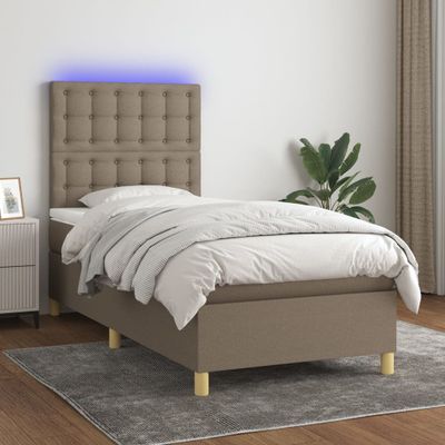 vidaXL Posteľ boxsping s matracom a LED sivohnedá 90x190 cm látka