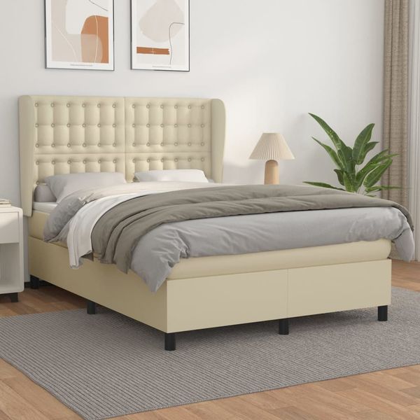 vidaXL Boxspring posteľ s matracom krémová 140x190 cm umelá koža