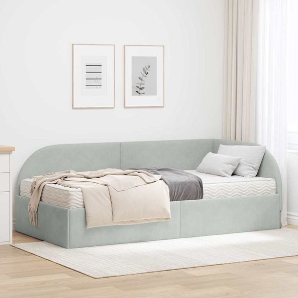 vidaXL Rohový rám postele s matracom 2 pcs Svetlosivá Zamat