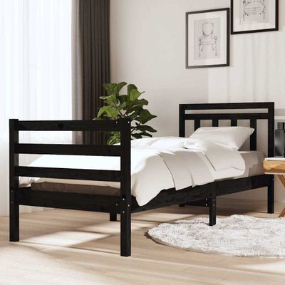 vidaXL Posteľný rám čierny 75x190 cm malé jednolôžko masívne drevo