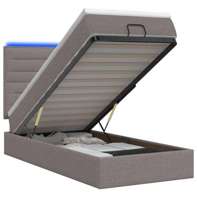 vidaXL Ottoman posteľ s matracom a LED Sivohnedá 90 x 200 cm Látka
