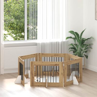 vidaXL Brána pre psov so stojanmi 6 pcs Dub artisan 80 x 60 cm