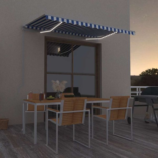 vidaXL Ručná zaťahovacia markíza s LED modro-biela 300x250 cm