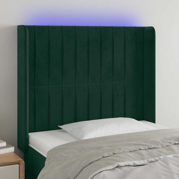 vidaXL Čelo postele s LED tmavozelené 93x16x118/128 cm zamat