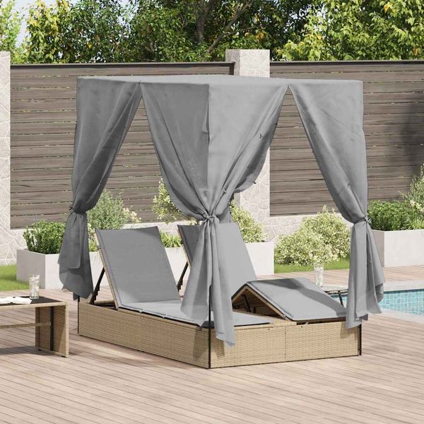 vidaXL Dvojité slnečné ležadlo Sivá 205 x 129 x 200 cm polyratan