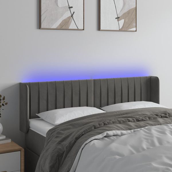 vidaXL Čelo postele s LED tmavosivé 147x16x78/88 cm zamat