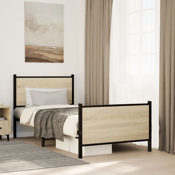 vidaXL Kovový posteľný rám bez matraca dub sonoma 80x200 cm