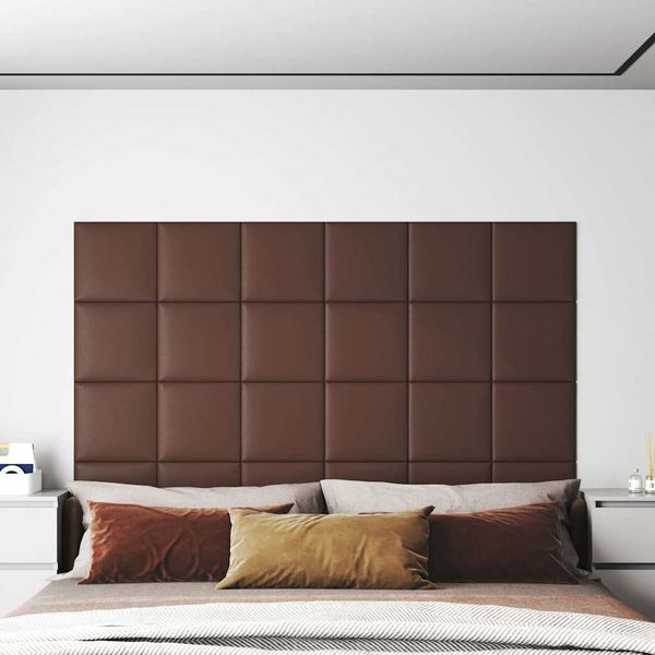 vidaXL Nástenné panely 12 ks hnedé 30x30 cm umelá koža 1,08 m²