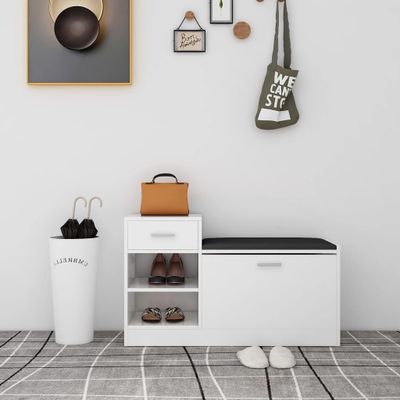 vidaXL Lavica na topánky lesklá biela 94,5x31x57 cm kompozitné drevo