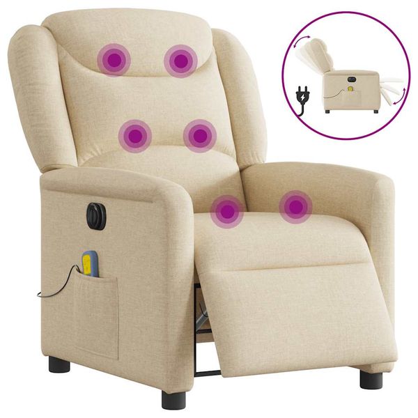 vidaXL Elektrické masážne sklápacie kreslo krémové látka