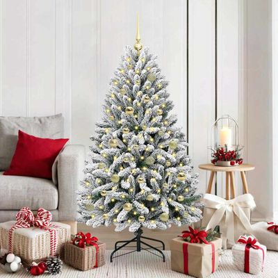 vidaXL Umelý vianočný stromček Zelená a biela 150 cm PVC a kov